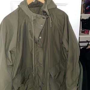 Uniqlo raincoat, olive green